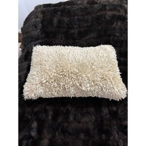 Loloi Cream Shag Throw Pillow 20x10 beach beachy vacation